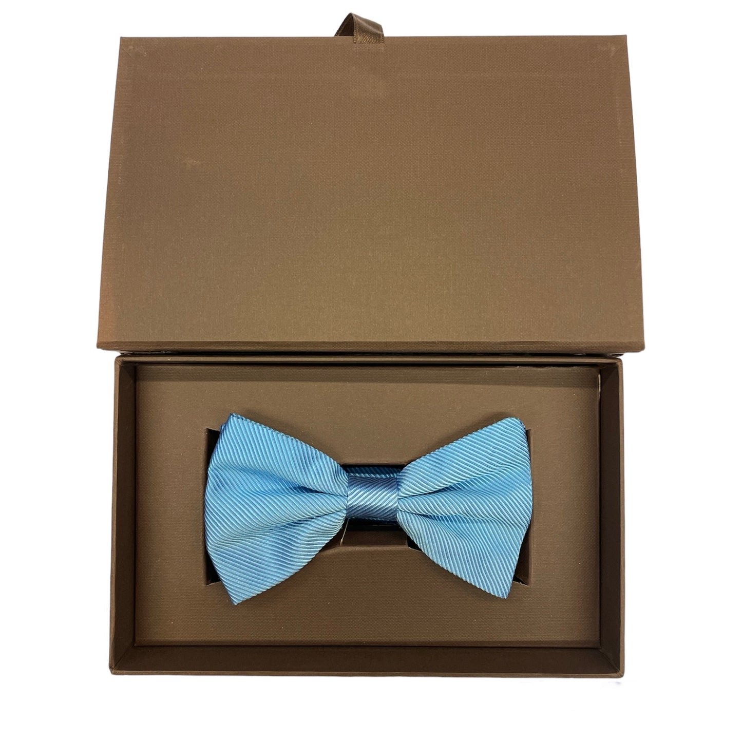 Sartorial bow tie brown silk large light blue flowers