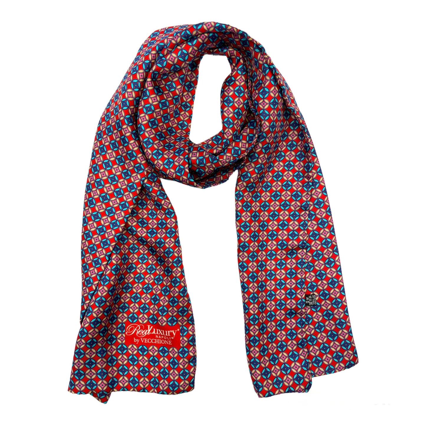 Sartorial Scarf Red silk geometric pattern