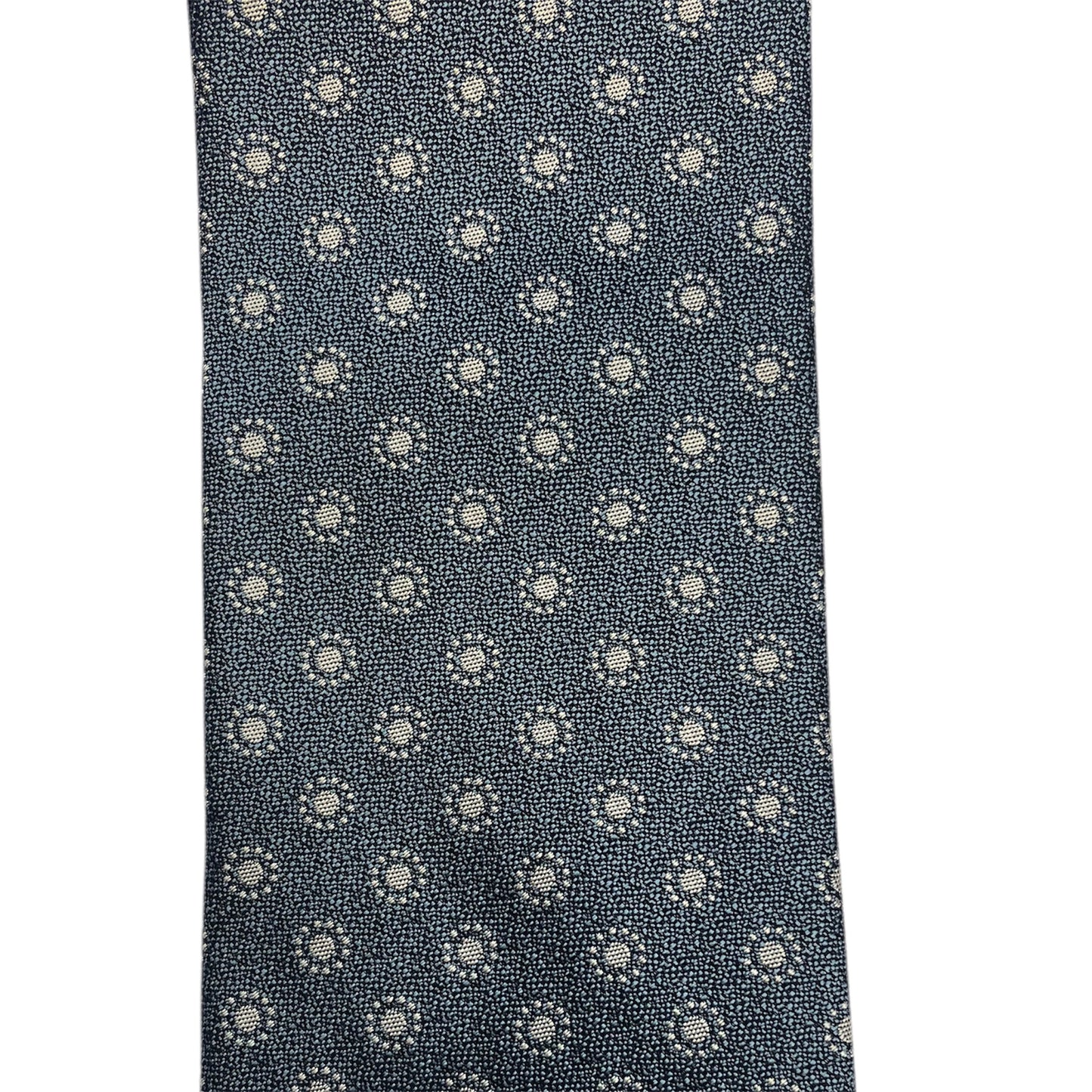 Light blue silk tie with blue flowers and red circles