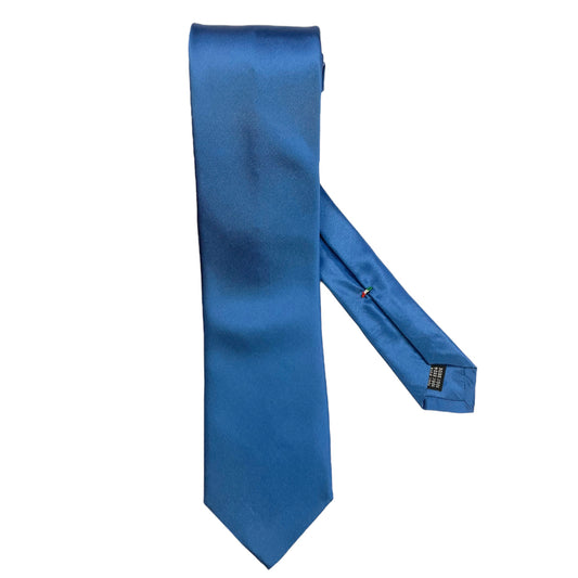 Light blue silk tie with blue flowers and red circles