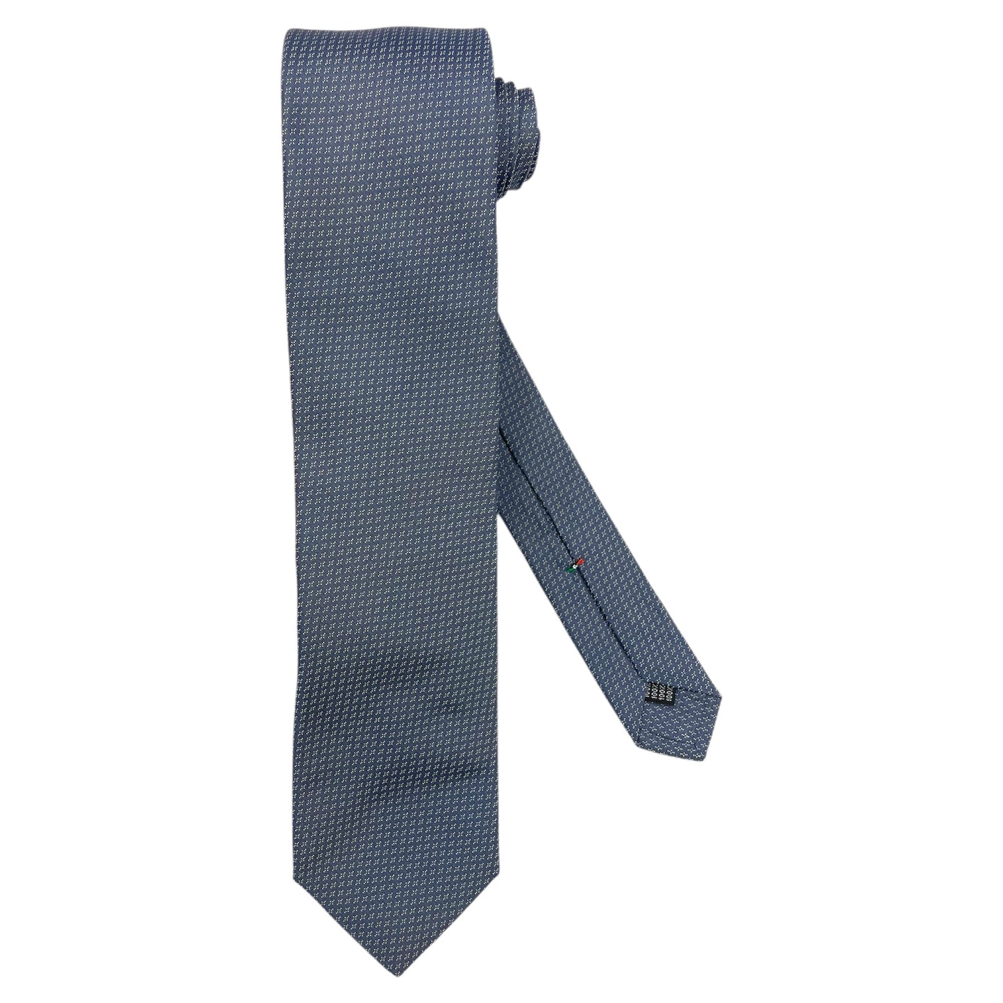 Light blue silk tie with blue flowers and red circles
