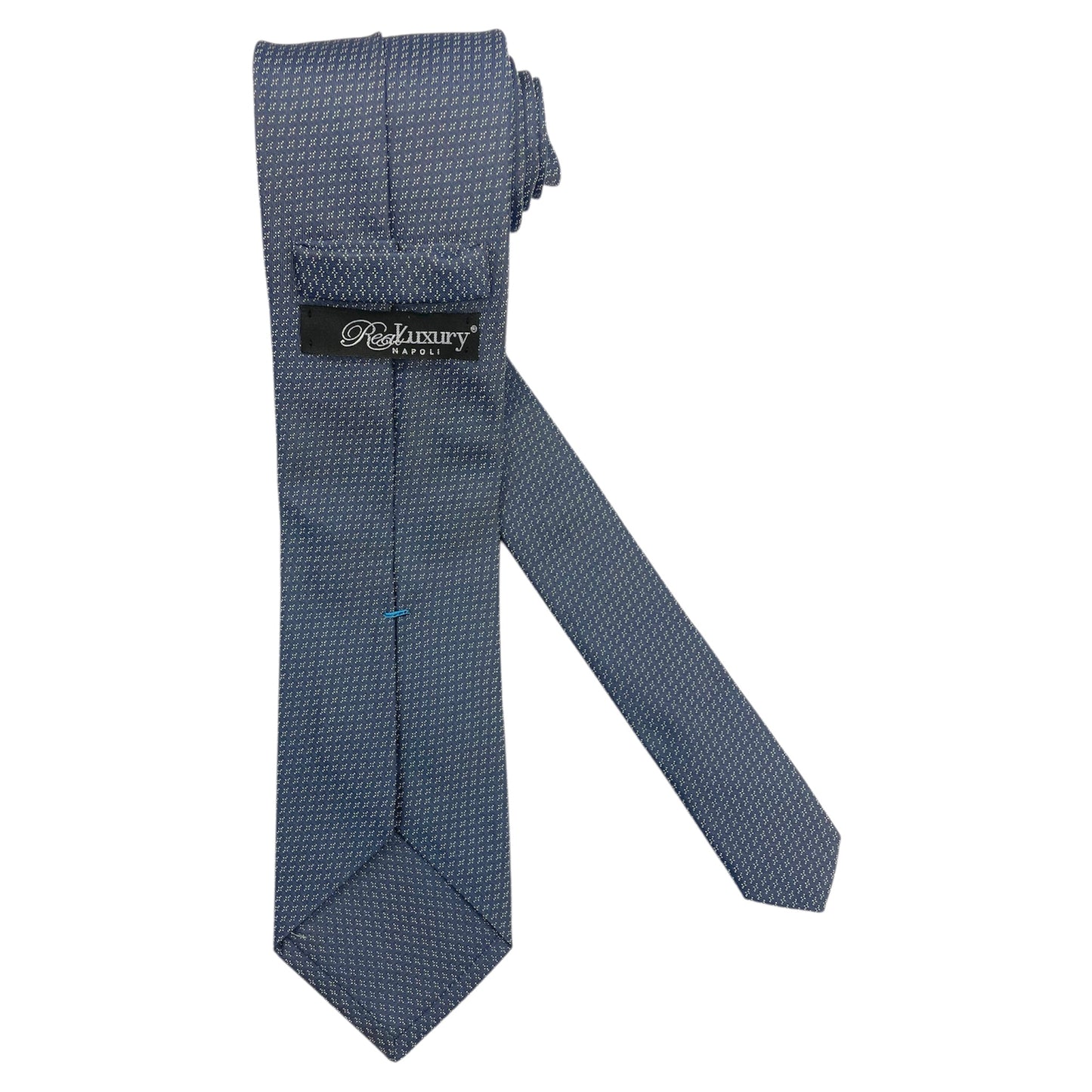 Light blue silk tie with blue flowers and red circles