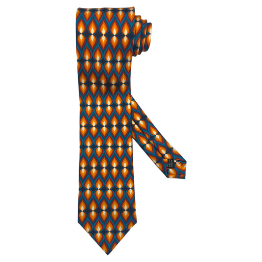 Light blue silk tie with blue flowers and red circles