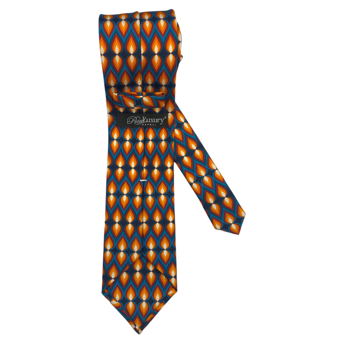 Light blue silk tie with blue flowers and red circles