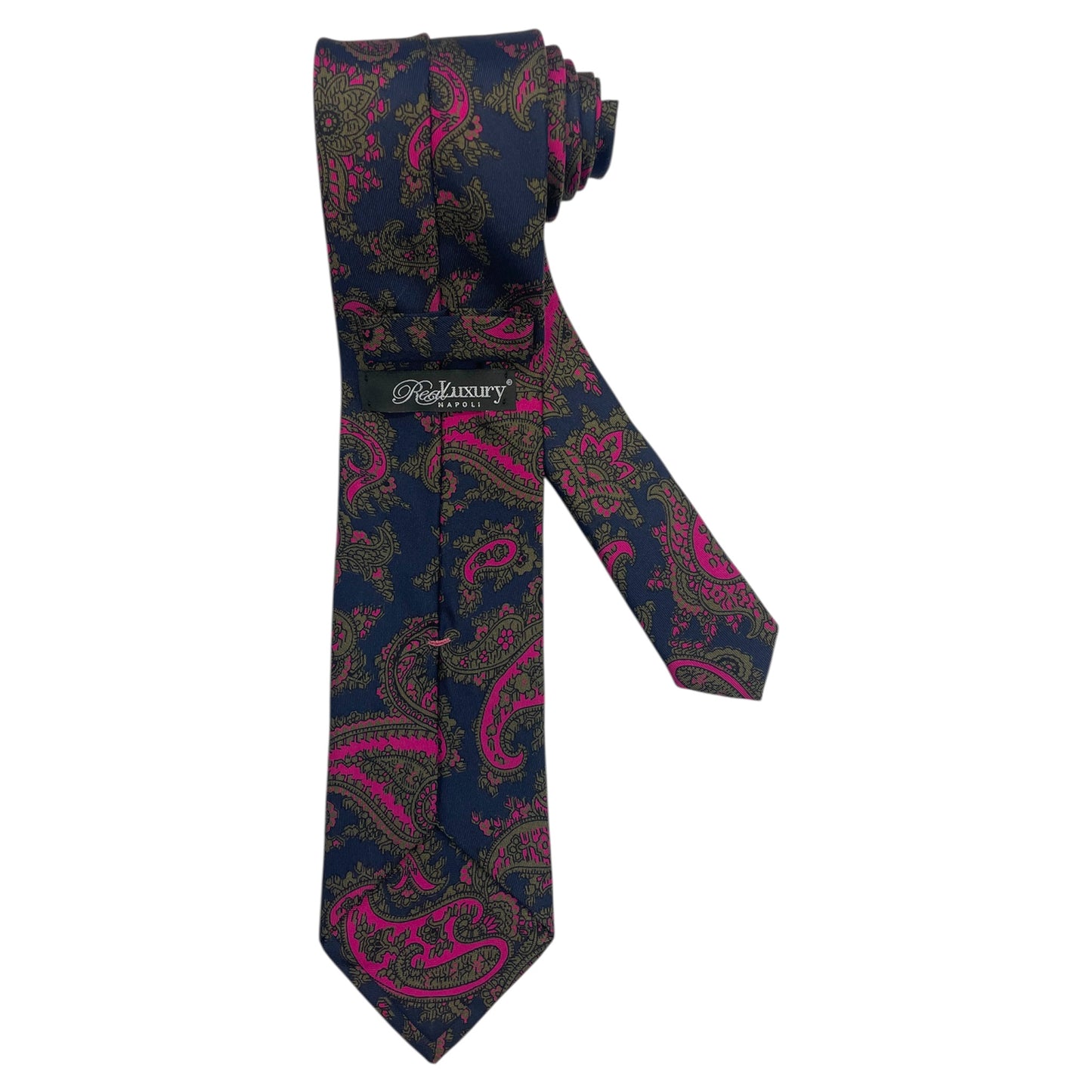 Light blue silk tie with blue flowers and red circles