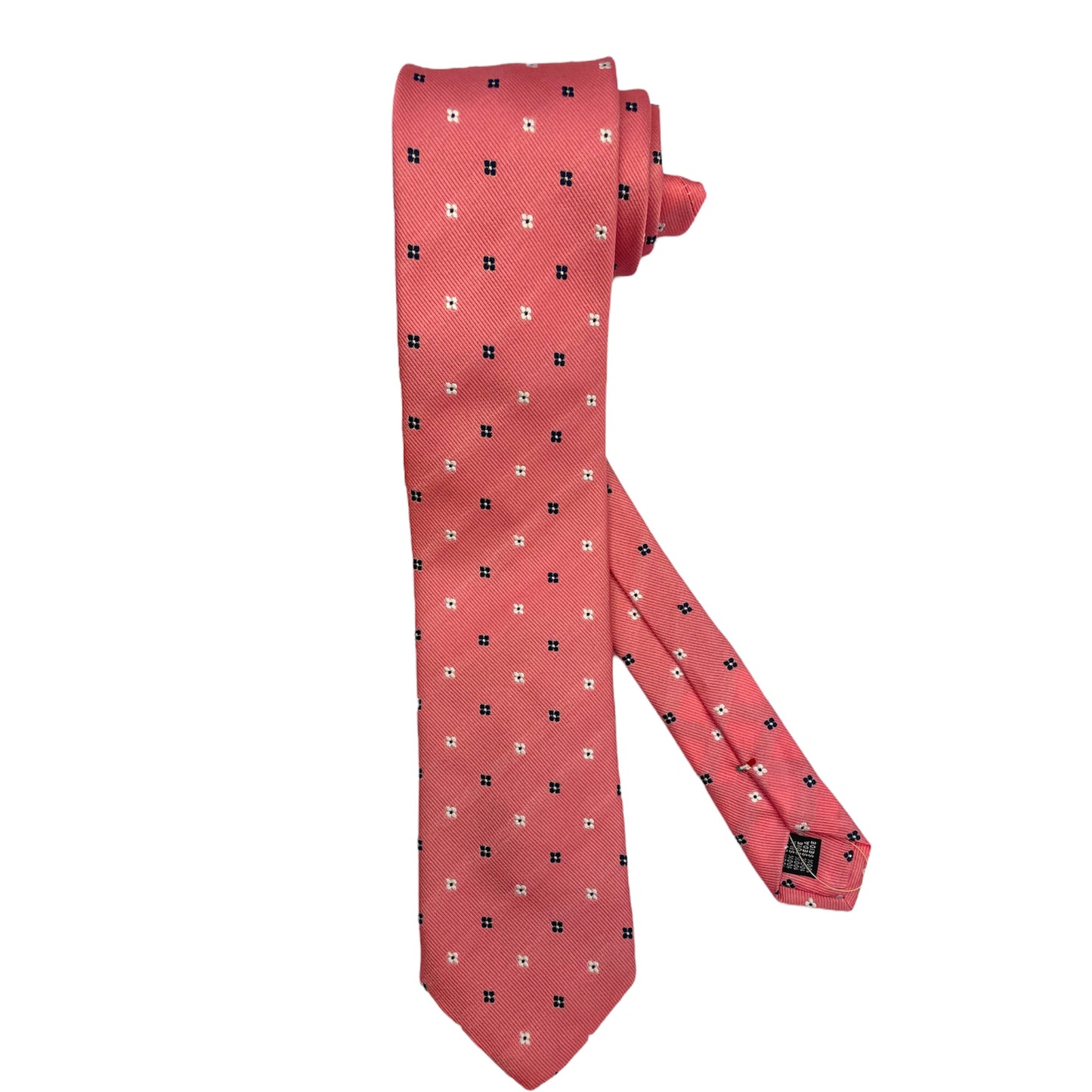 Light blue silk tie with blue flowers and red circles