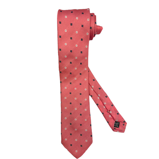 Light blue silk tie with blue flowers and red circles