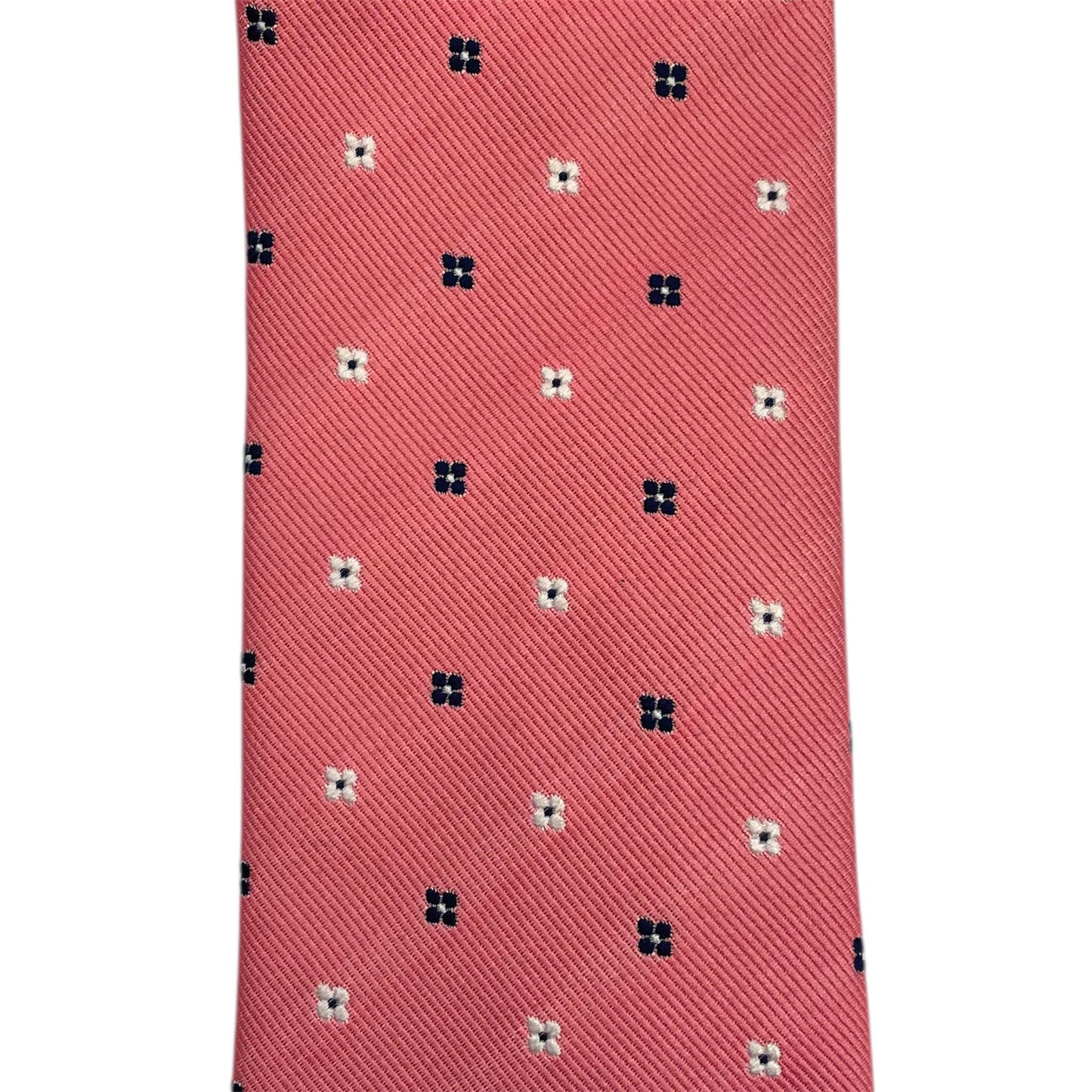 Light blue silk tie with blue flowers and red circles