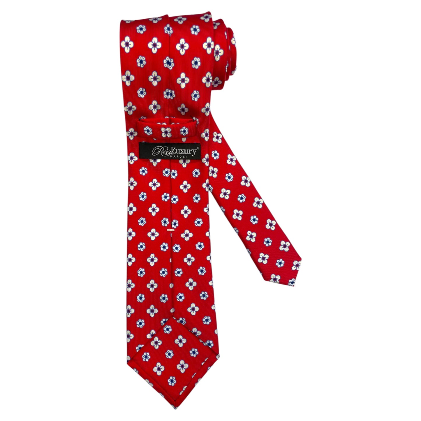Cravatta Rossa a Fantasia Floreale Geometrica