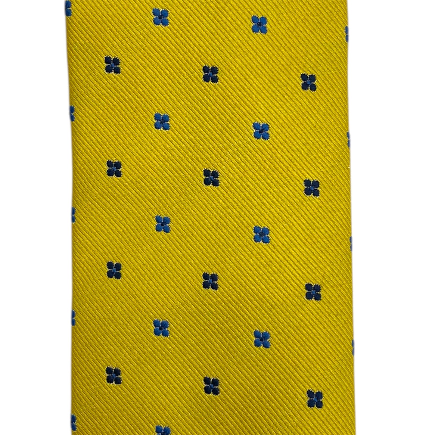 Light blue silk tie with blue flowers and red circles