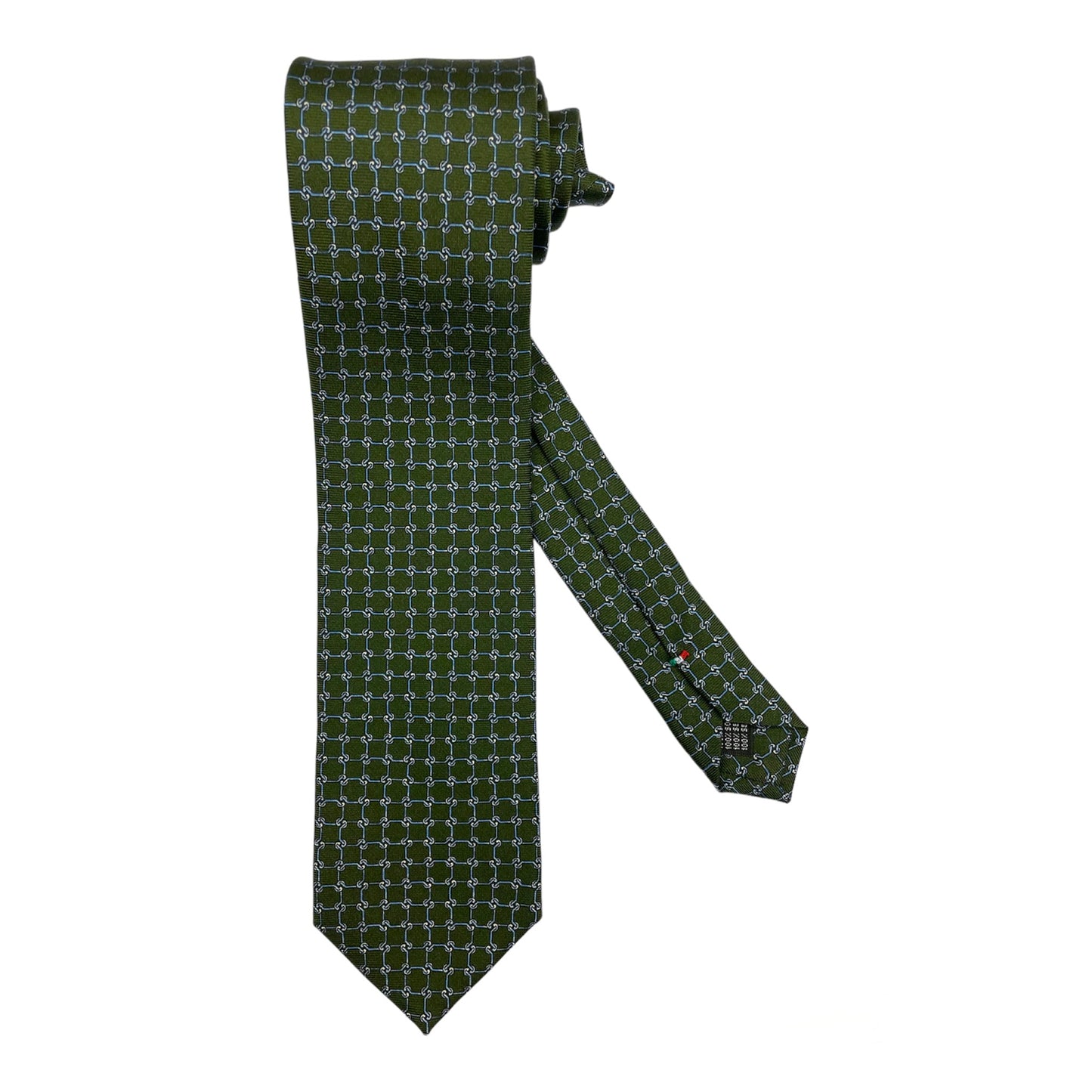 Cravatta seta verde con fantasia catene