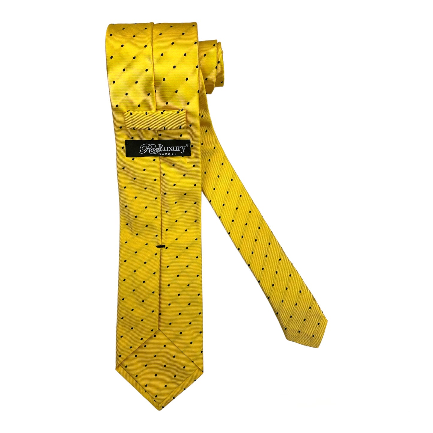 Cravatta seta gialla con pois blu