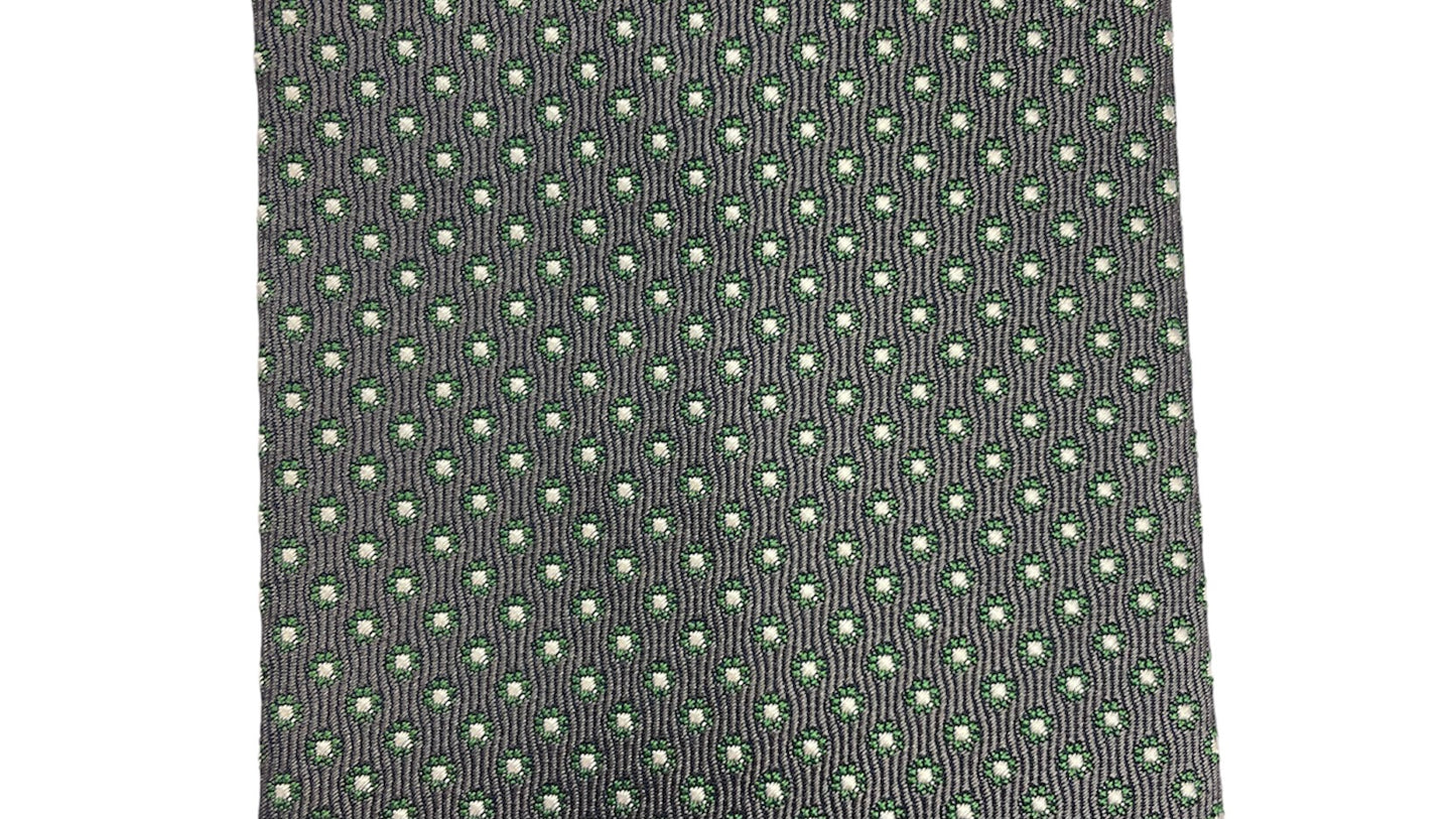 Cravatta seta grigia con fiorellini verdi
