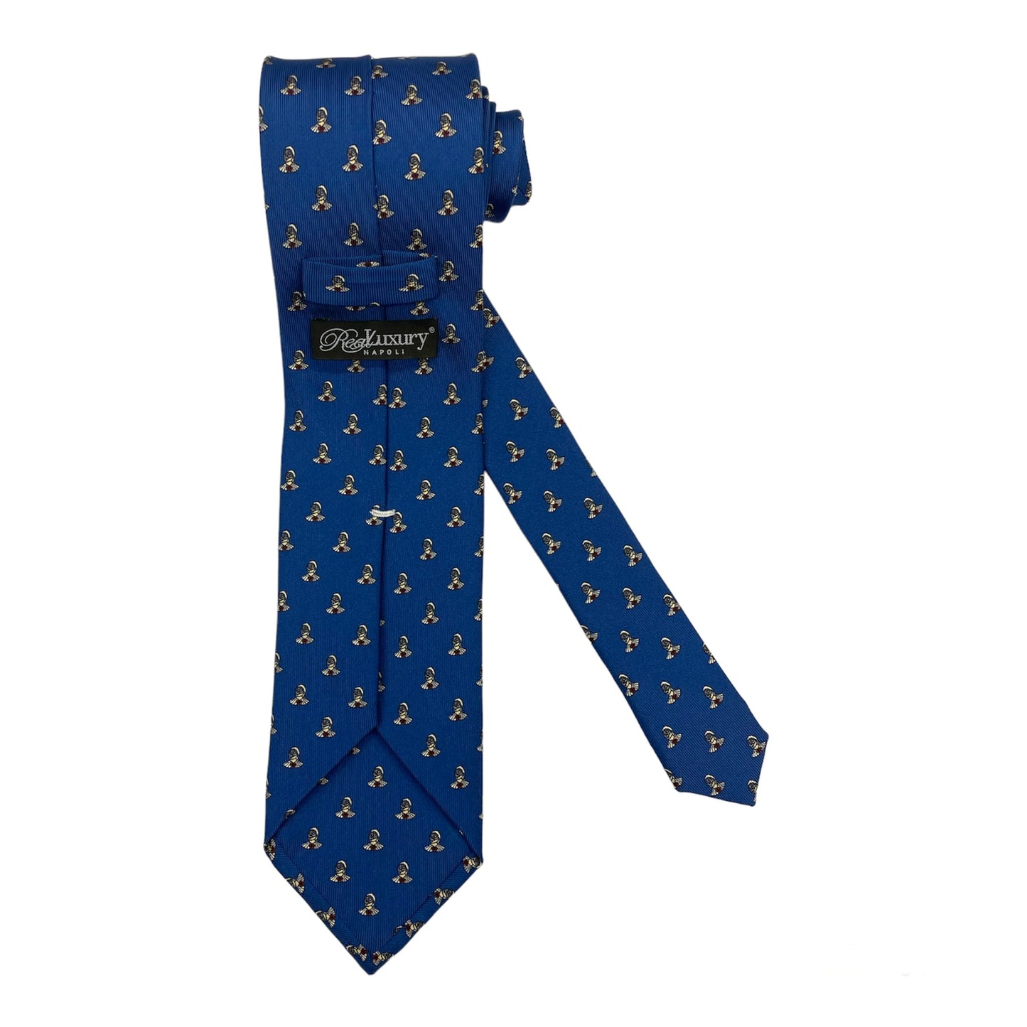 Light blue silk tie with blue flowers and red circles