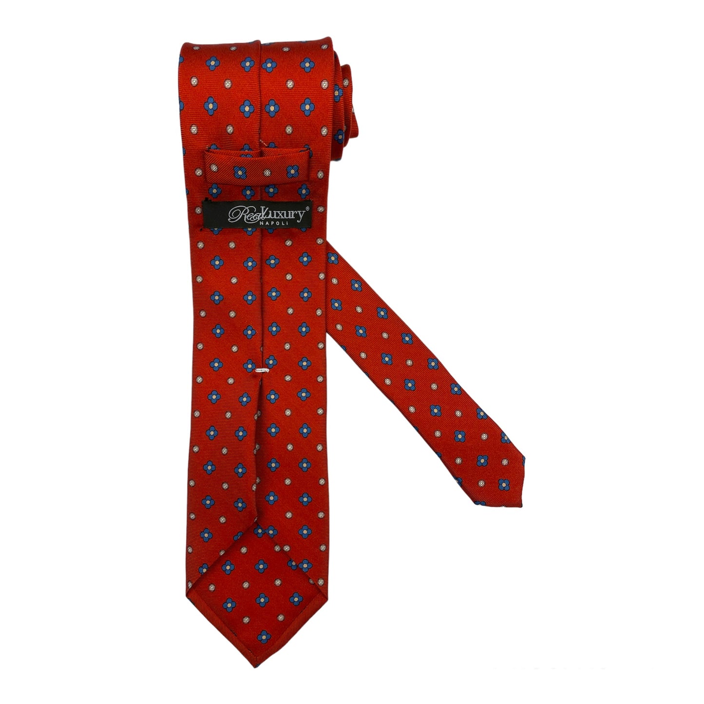 Cravatta seta rossa con fiori grandi bluette