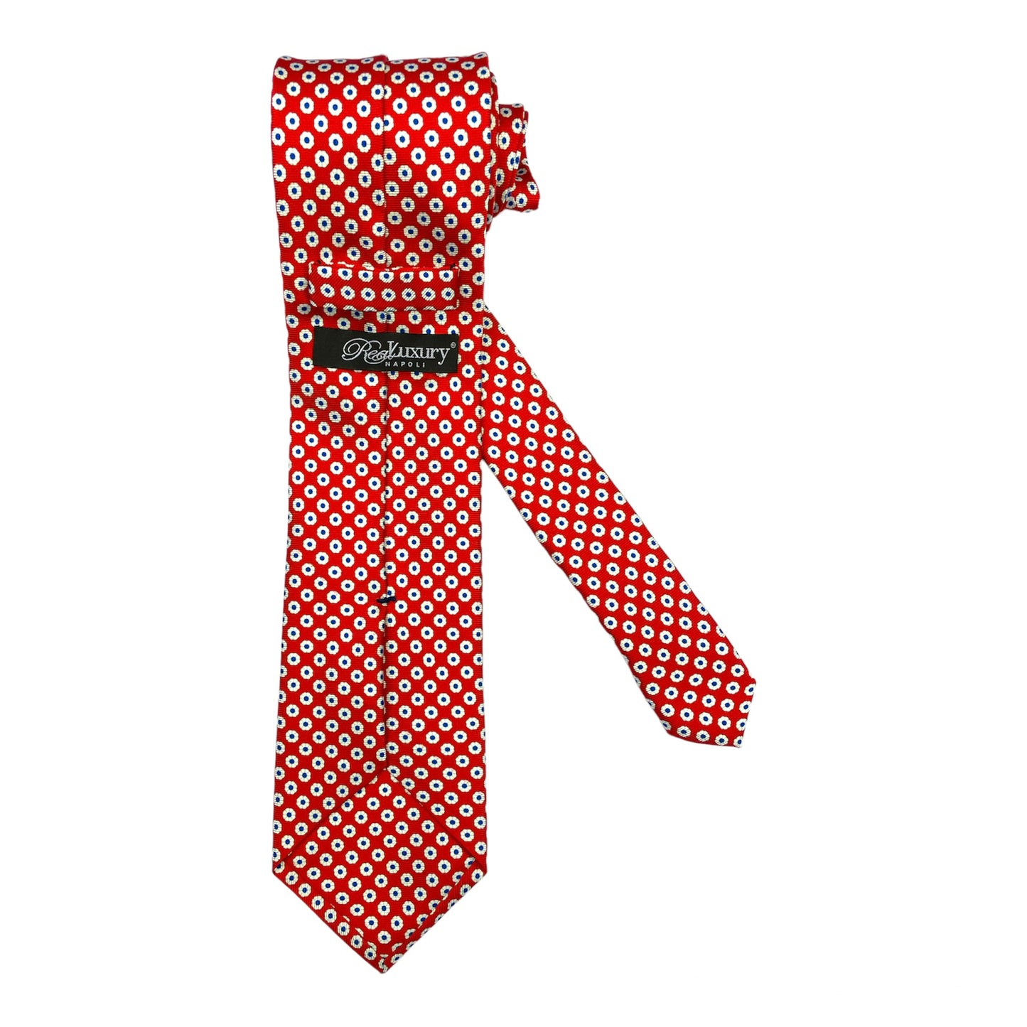Cravatta seta rossa con margherita bianche