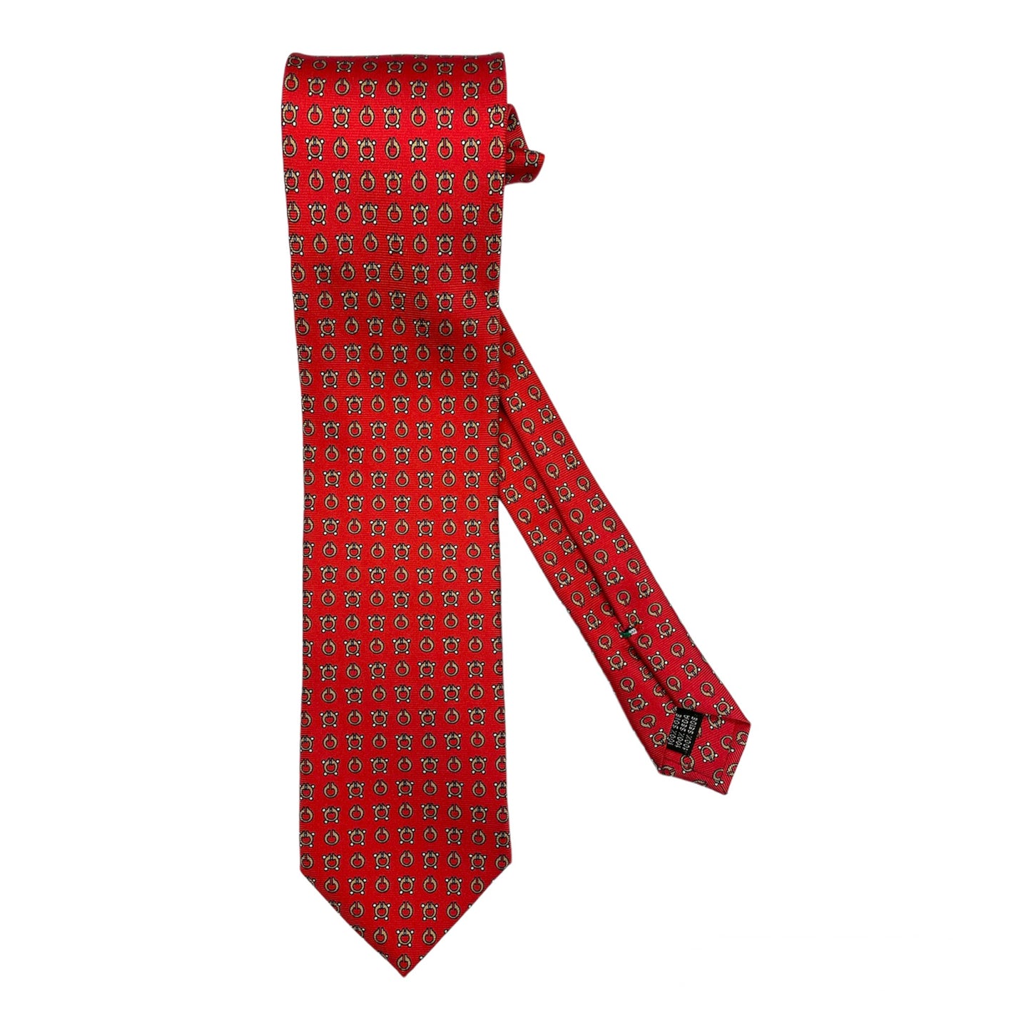 Cravatta seta rosso anelli beige