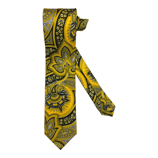 Cravatta seta gialla con paisley