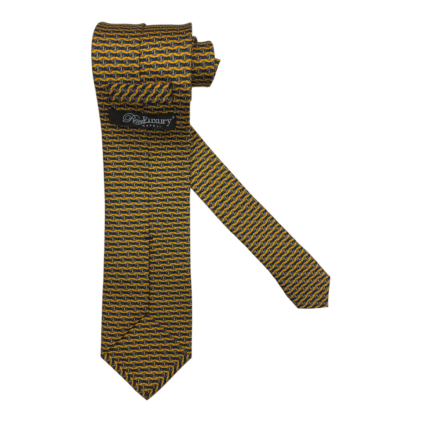 Cravatta seta gialla con nodi e anelli