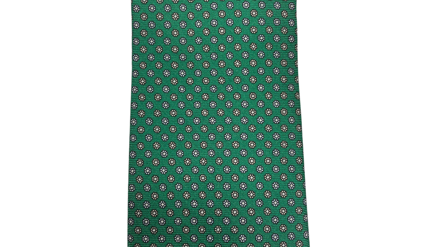 Cravatta seta verde con fiorellini chiari