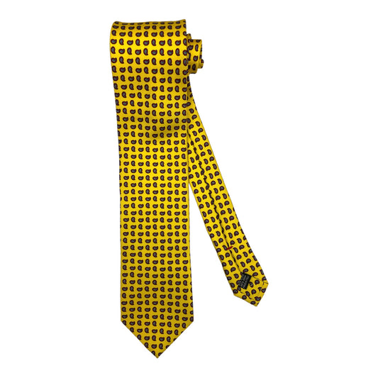 Cravatta seta gialla con piccoli paisely marroni