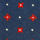 Blue silk tie with red flower and white dots