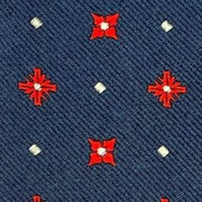 Cravatta seta blu con fiore rosso e punti bianchi