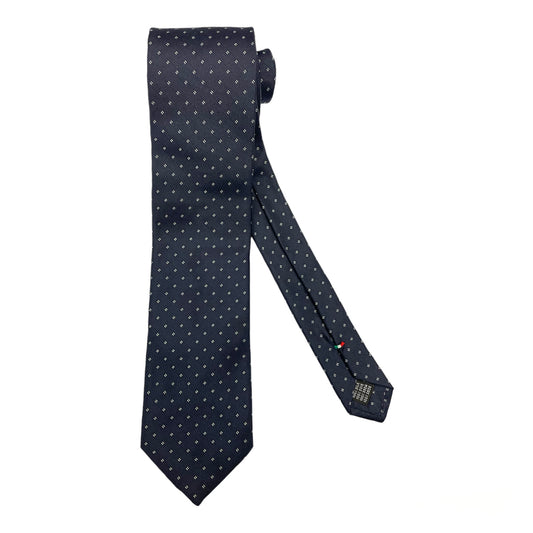 Cravatta seta blu con microfantasia bianca