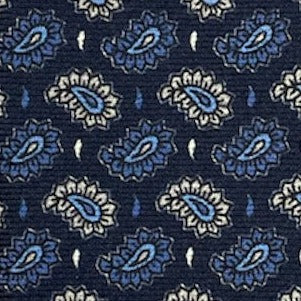Blue silk tie with light blue and white paisley