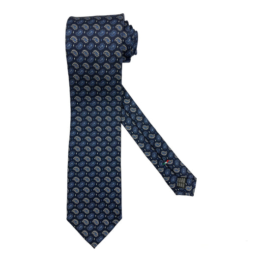 Cravatta seta blu con paisley celesti e bianchi