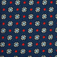 Cravatta seta blu con punti rossi e fiori azzurri