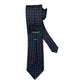 Blue silk tie with red checks and white circles