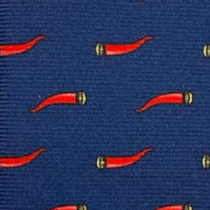 Cravatta seta blu cornetti rossi