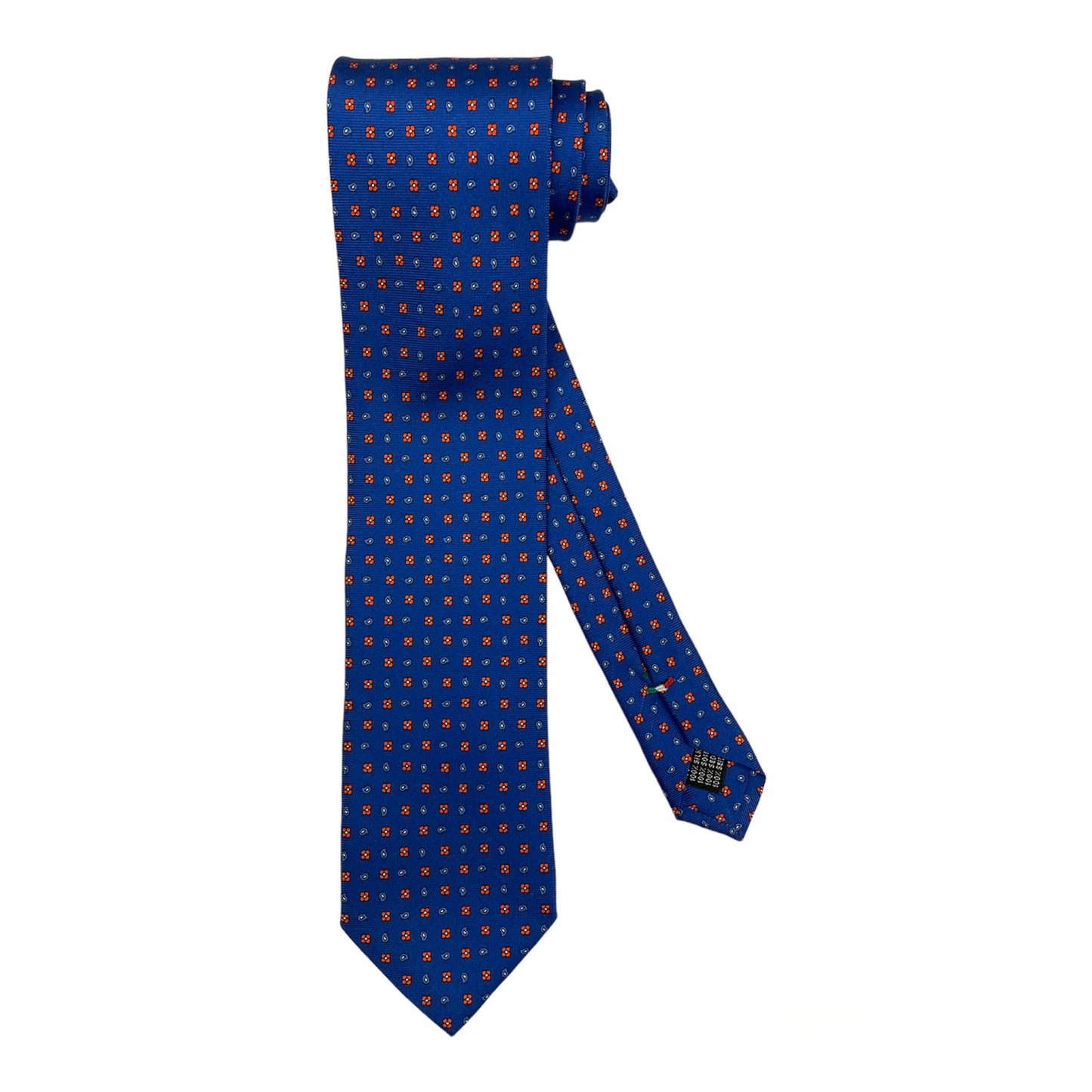 Cravatta seta bluette paisley azzurro fiori arancio