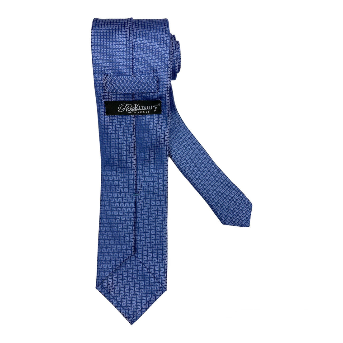 Cravatta seta bluette quadretti bianchi