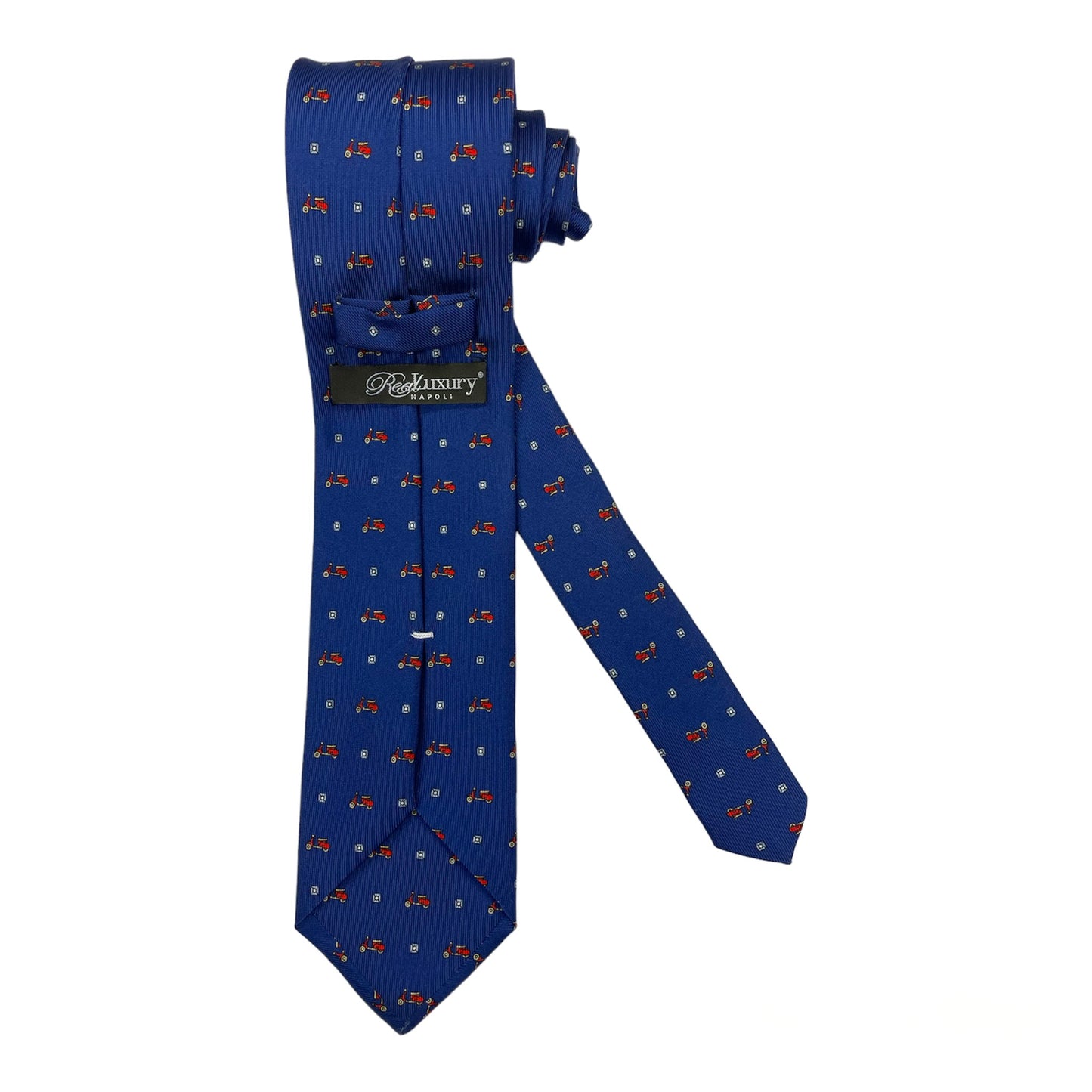 Cornflower blue silk tie vespa red and light blue checks