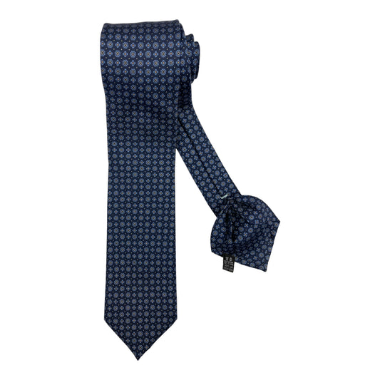 Cravatta seta blu fiori bluette