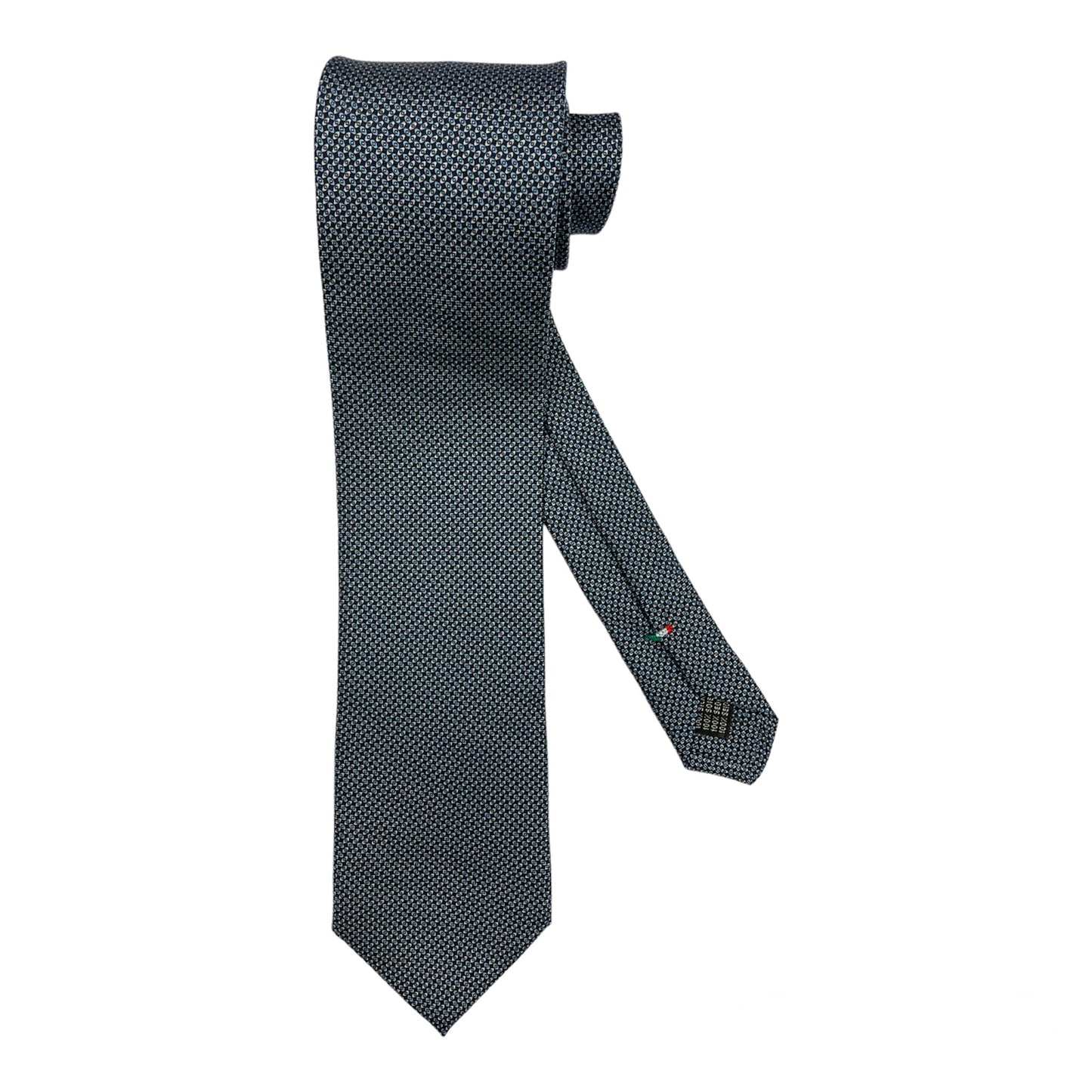 Blue silk tie with geometric micro-pattern