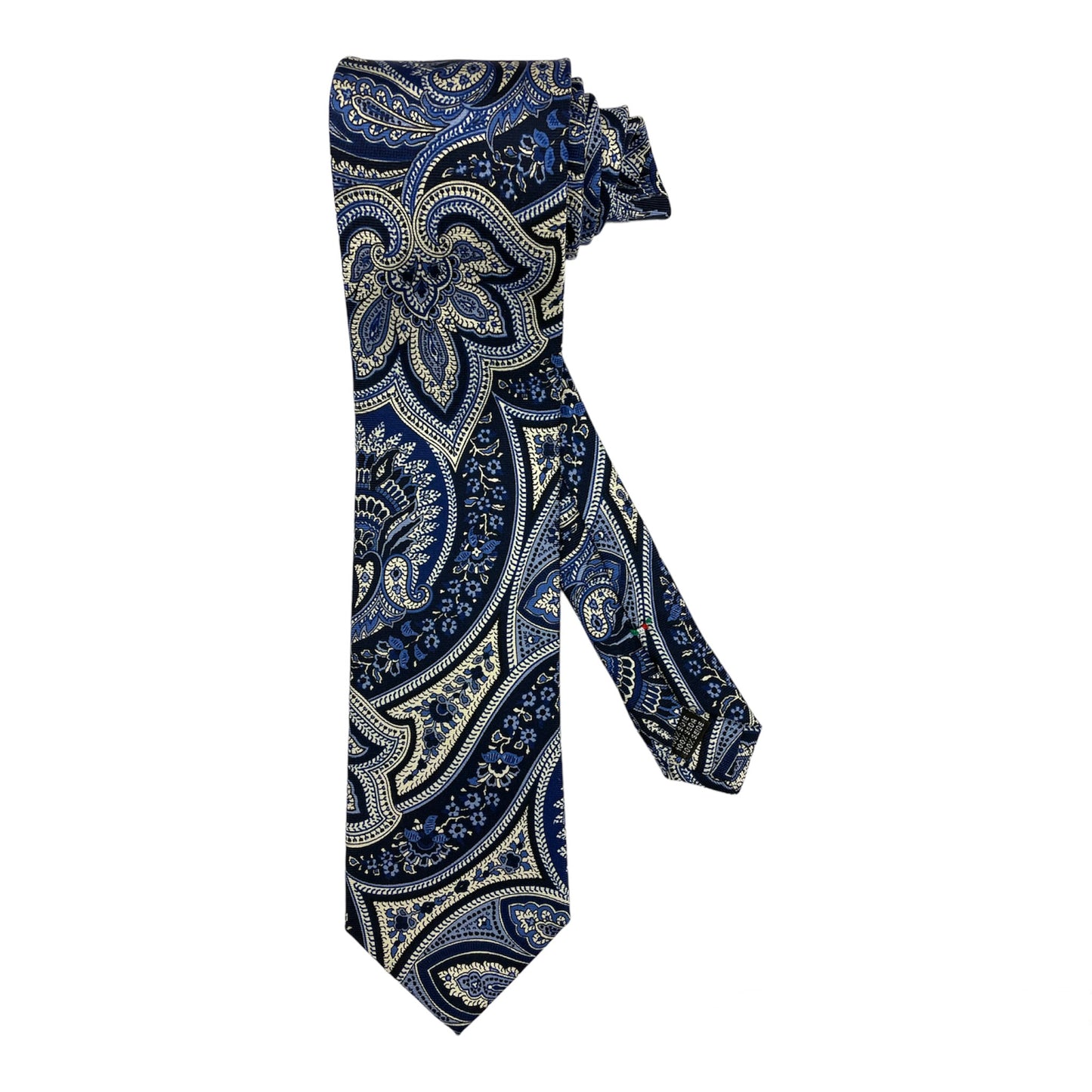 Cravatta seta blu paisley bianco celeste blu