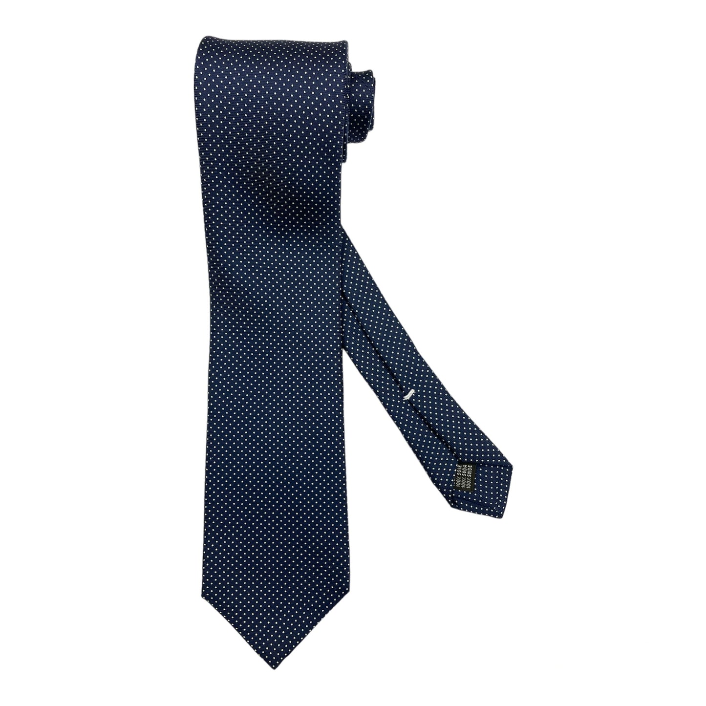 Blue silk tie with white pin point