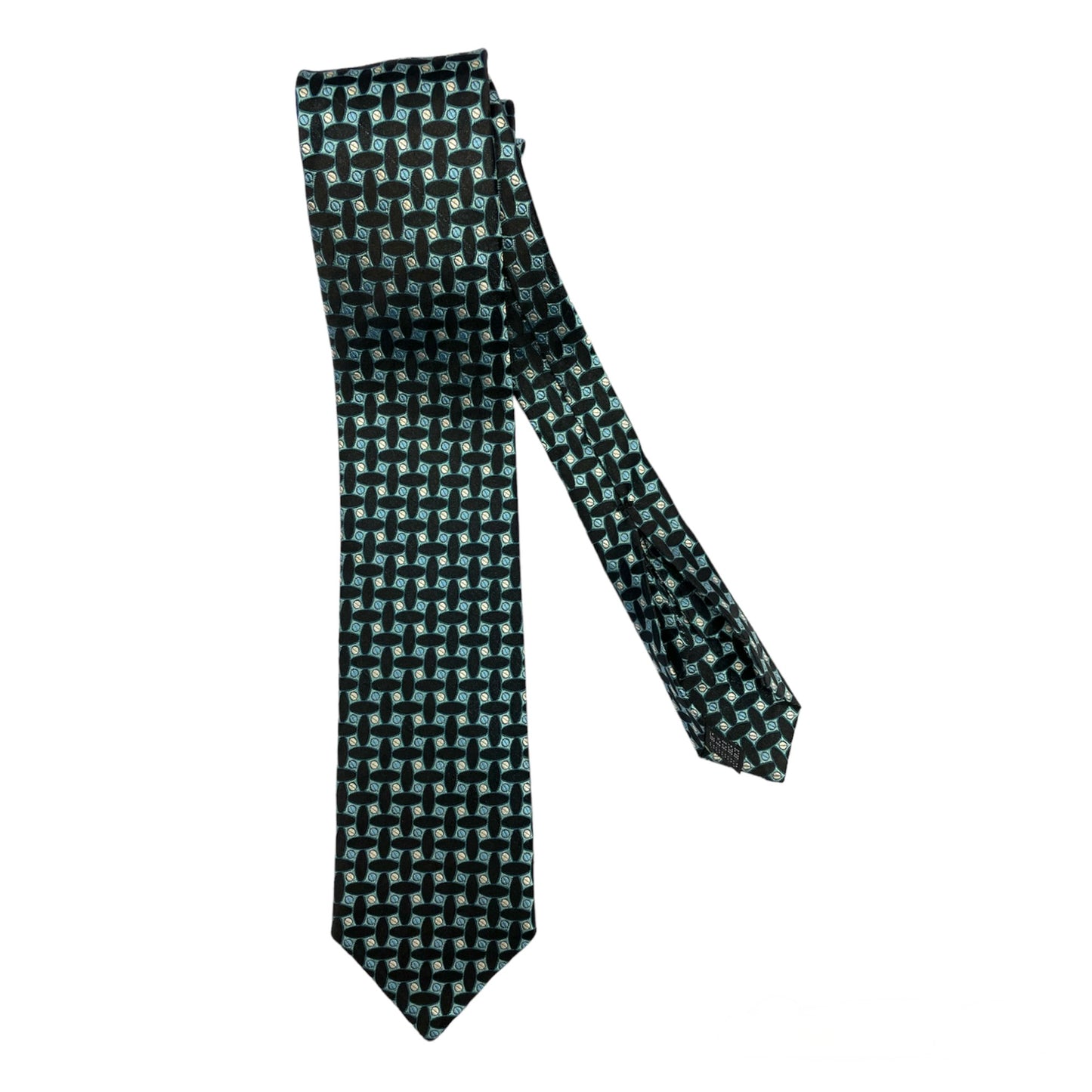 Blue and white checked silk tie