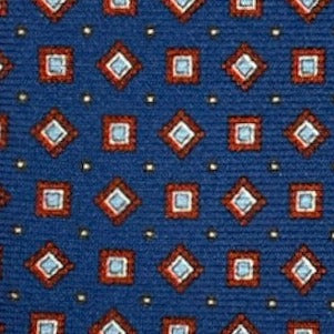 Cravatta seta blu quadri rossi e interno celeste