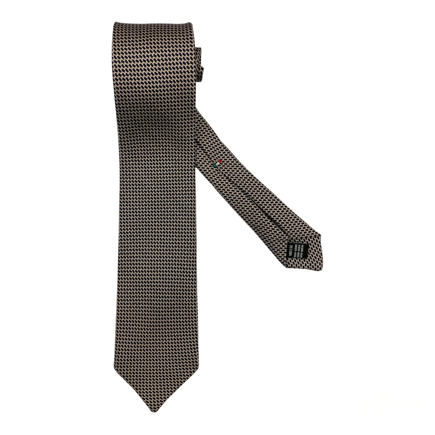 Dark blue silk tie with light pink chains