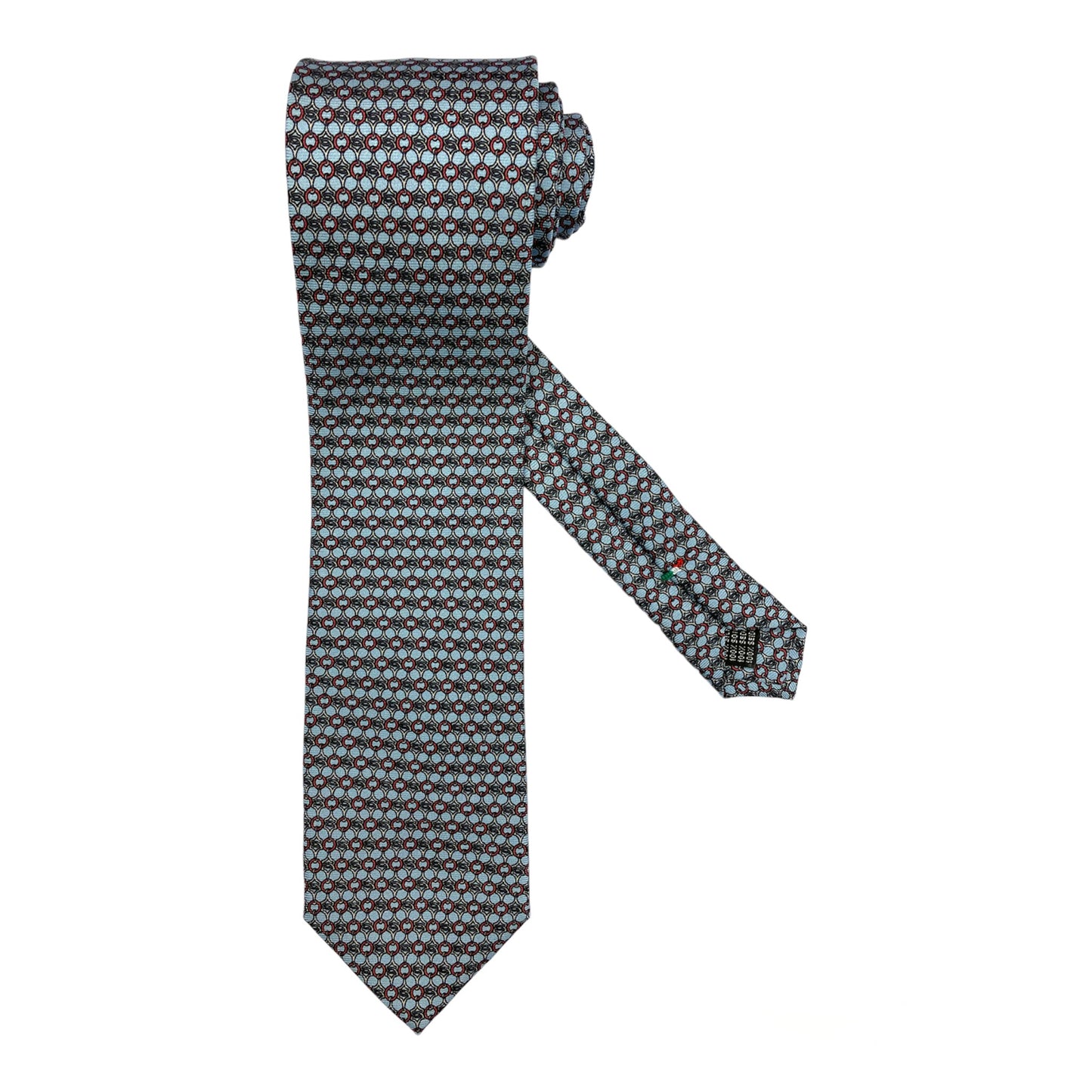 Light blue silk tie with red circle chains