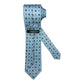 Cravatta seta celeste chiaro fiori blu e cerchi rossi