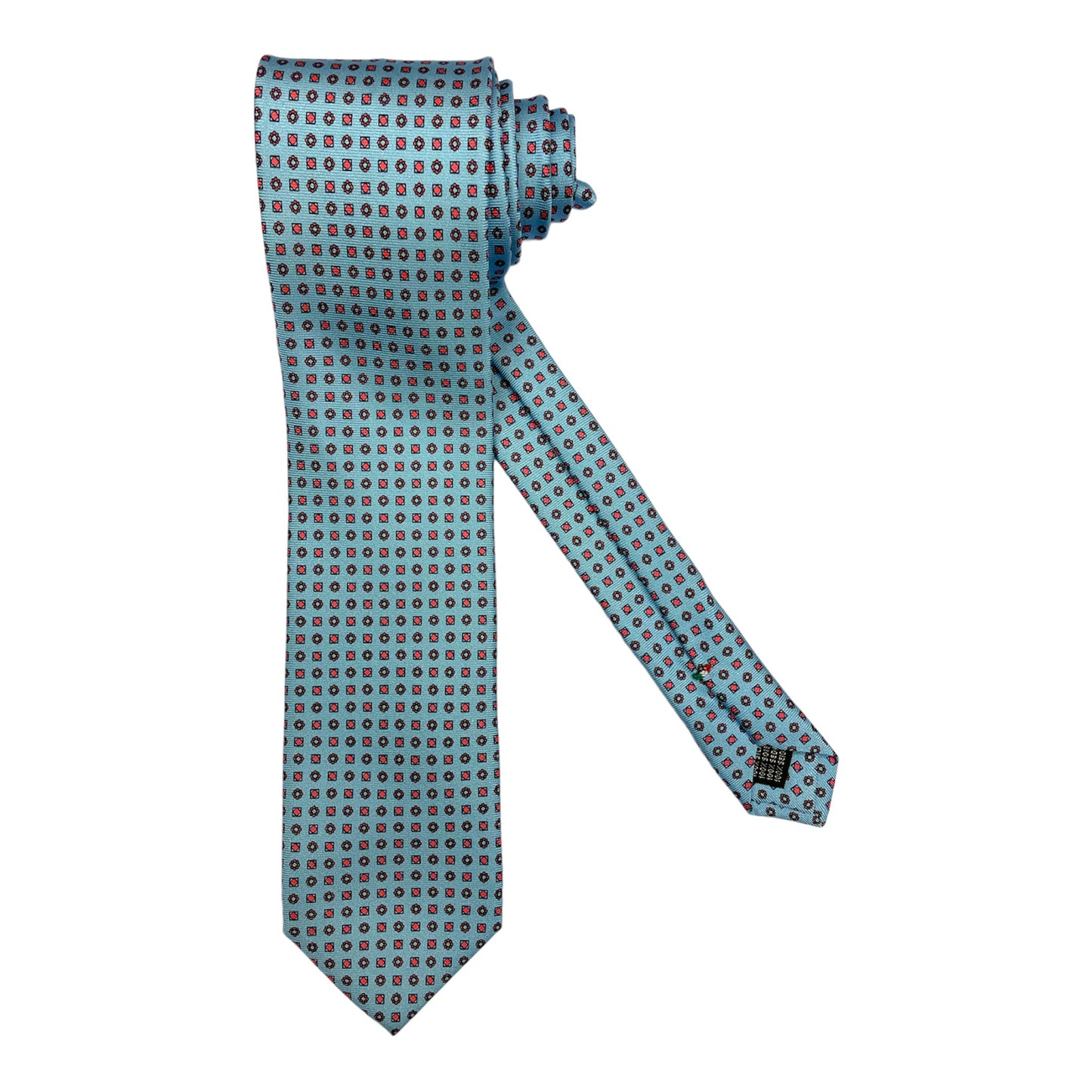 Light blue silk tie with flowers and checks