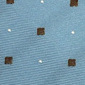 Light blue silk tie with brown checks and white dots