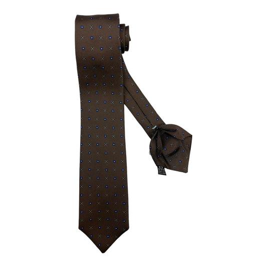 Brown silk tie with blue flowers
