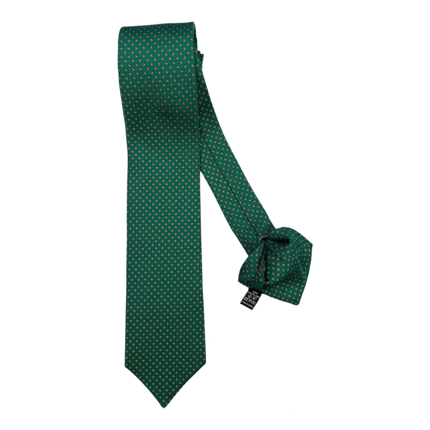 Green silk tie with light flowers