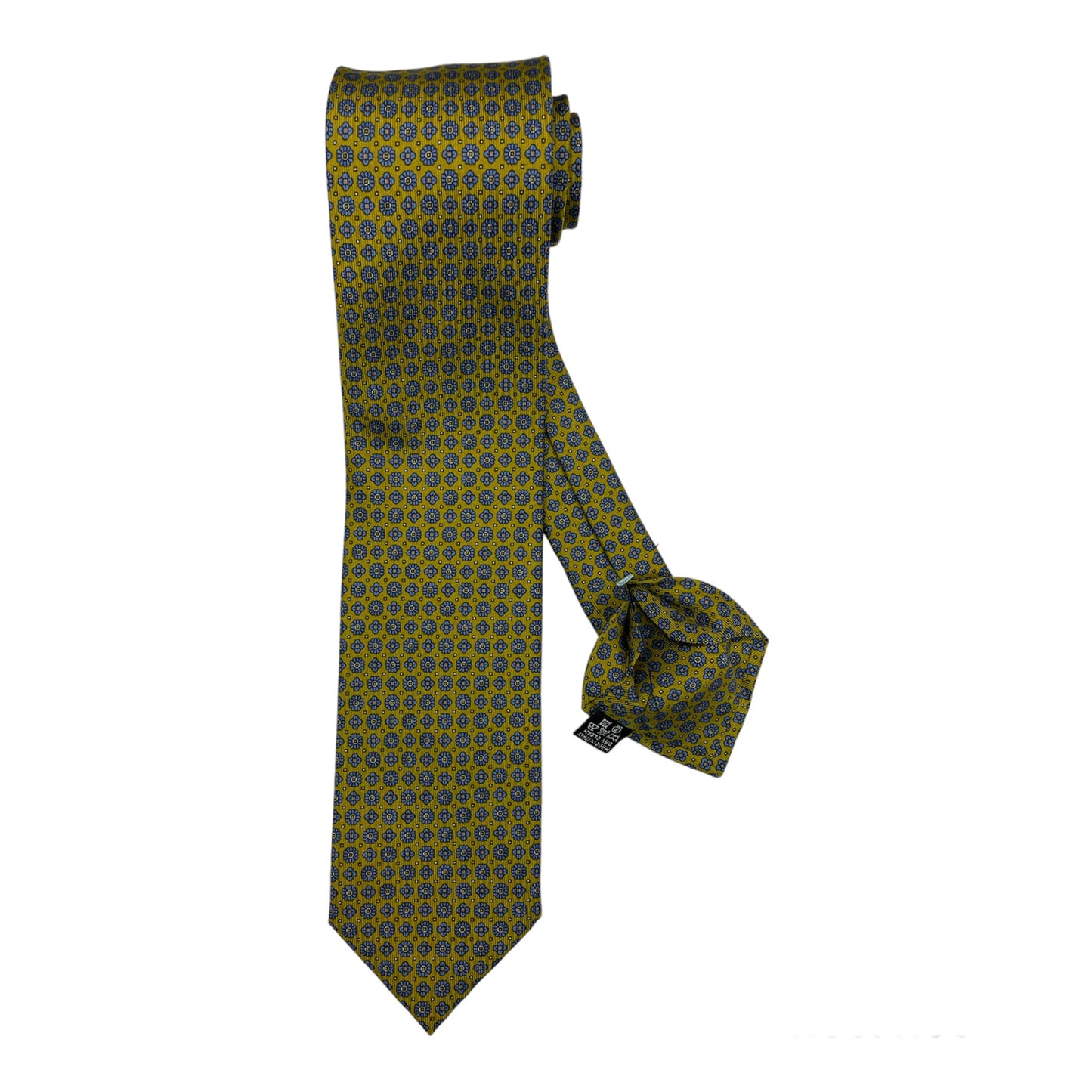 Cravatta seta verde fiori bluette